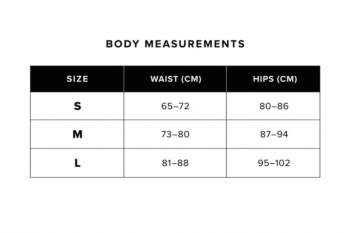 Waist and hips body measurements size chart